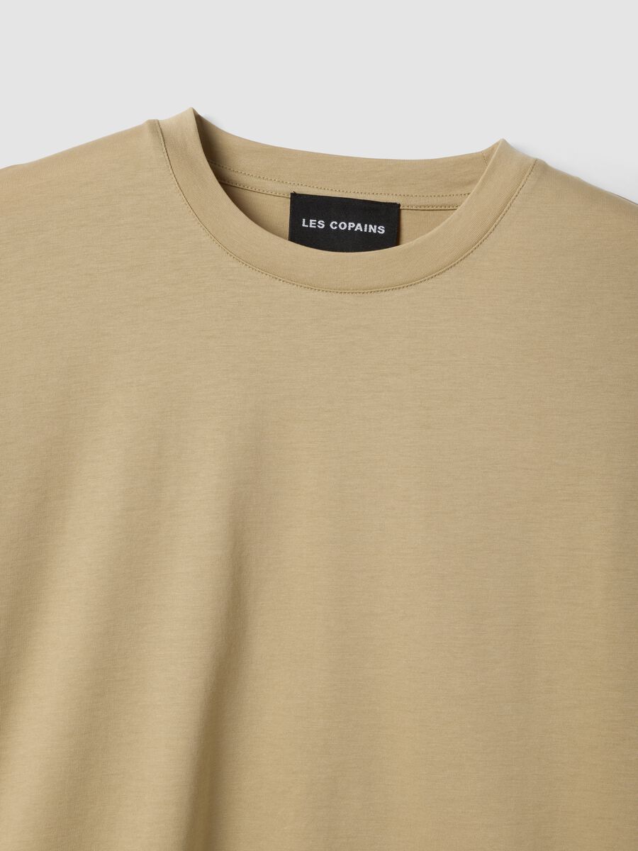 T-shirt a maniche corte beige in misto lyocell e cotone regular fit_5