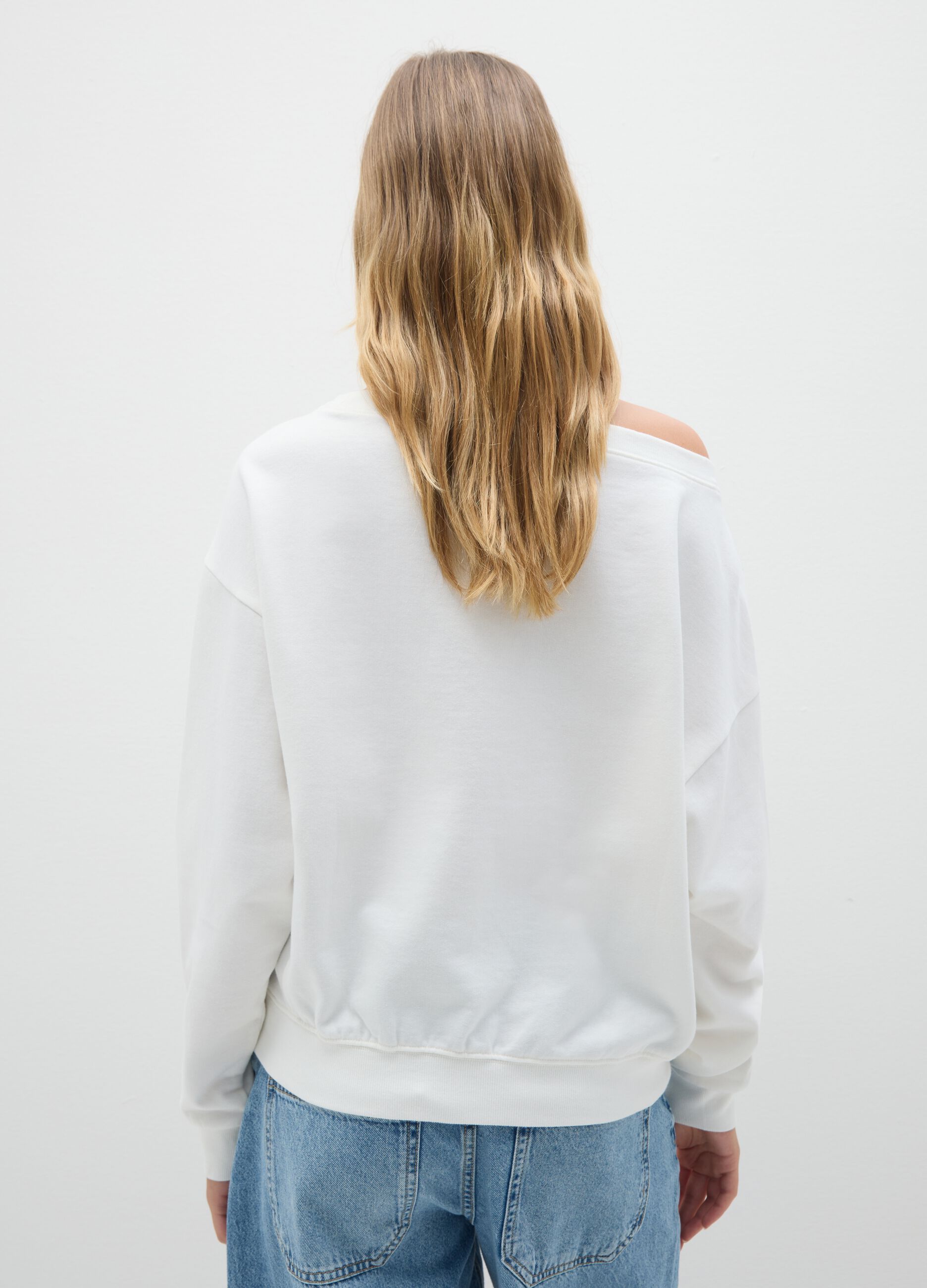 Felpa in puro cotone bianca regular fit