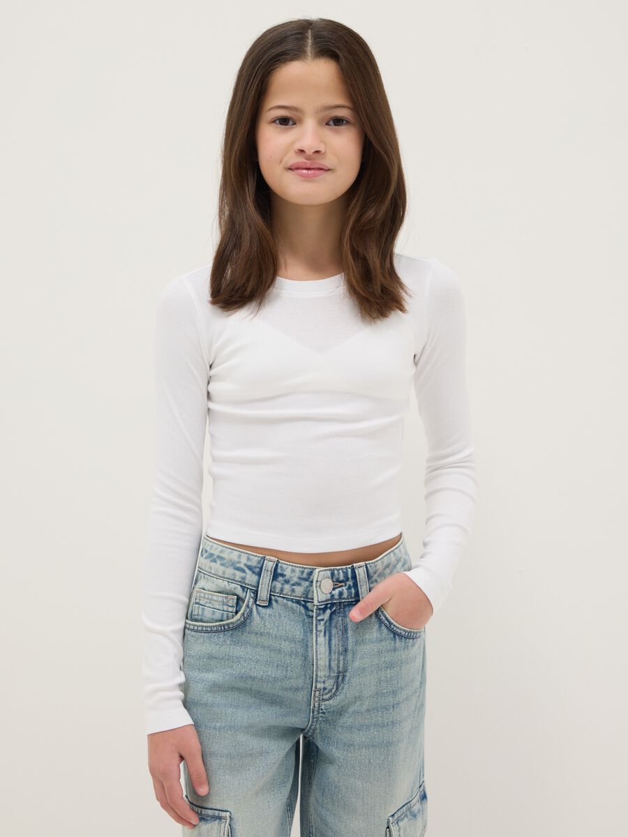 T-shirt in cotone elasticizzato bianca da ragazza slim fit_0