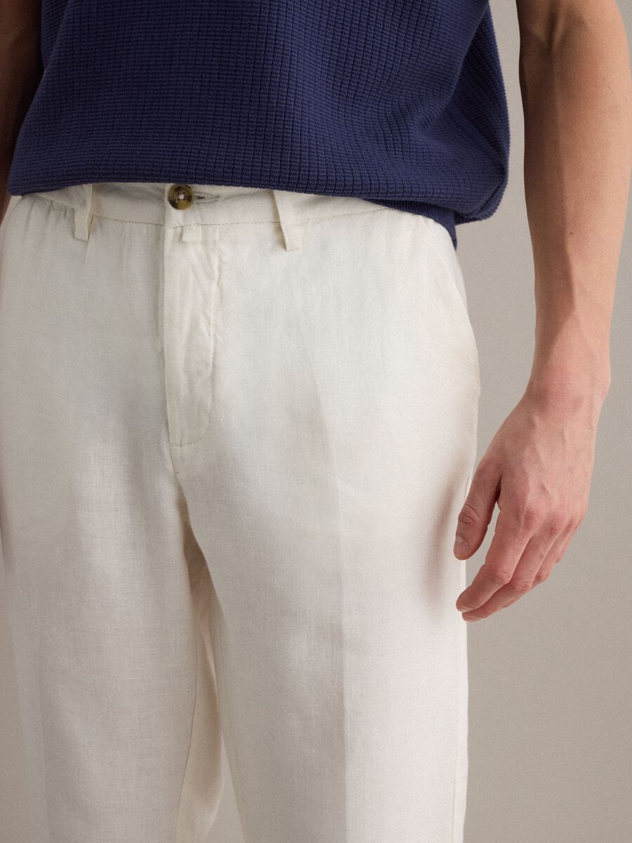 Pantaloni chino in puro lino bianchi regular fit_3
