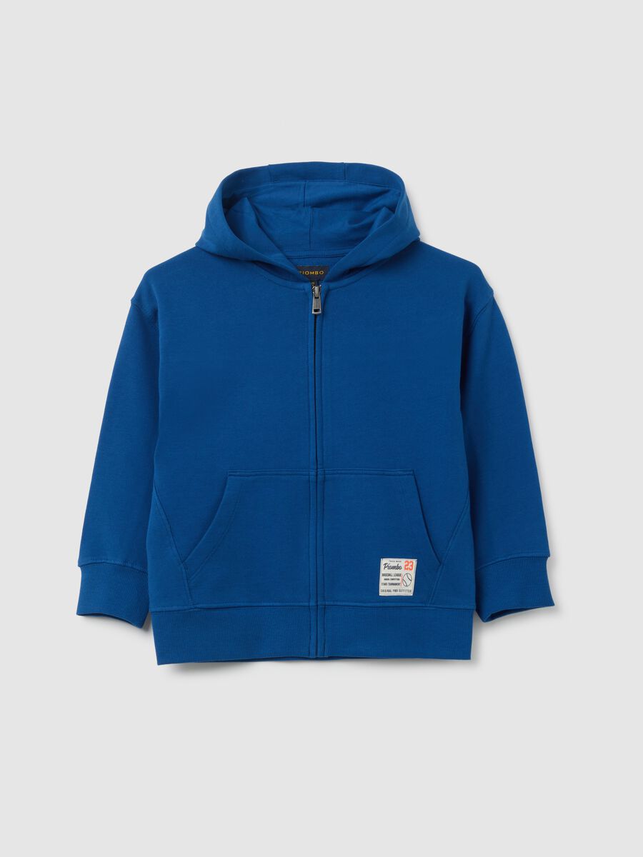 Felpa blu con cappuccio e zip integrale_0