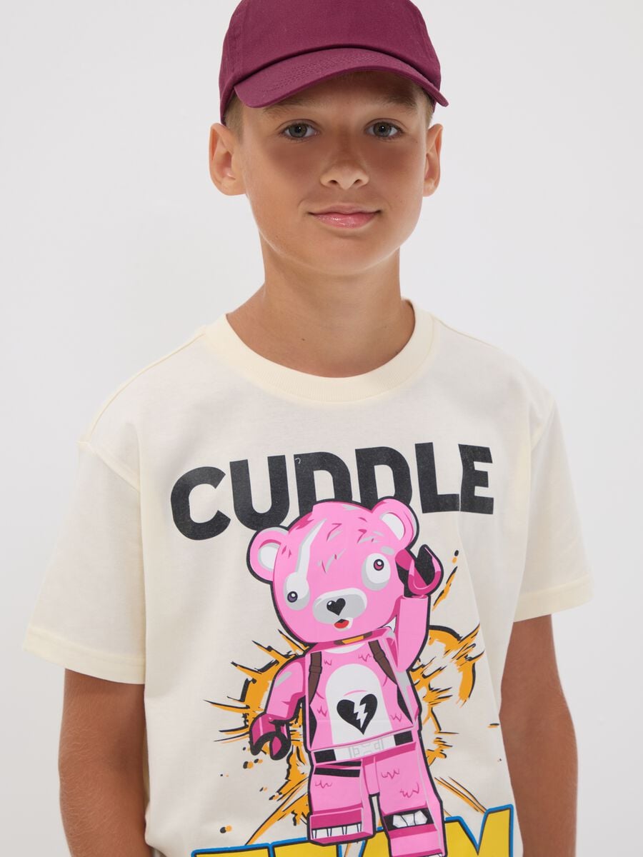Children's regular fit beige pure cotton t-shirt with prints_0