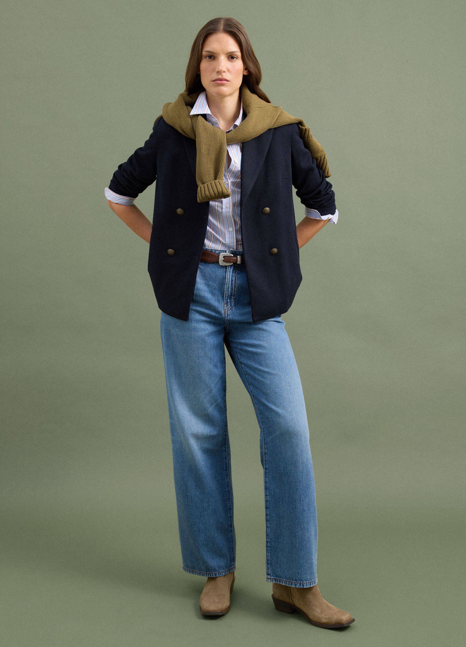 Navy regular-fit double-breasted blazer with classic lapels