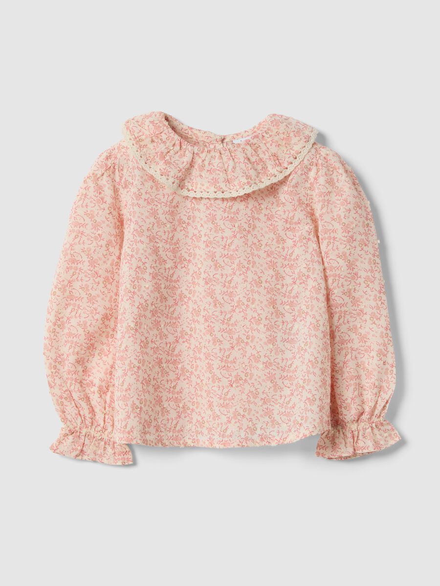 Girls' regular fit multicolor pure cotton blouse with flowers_0