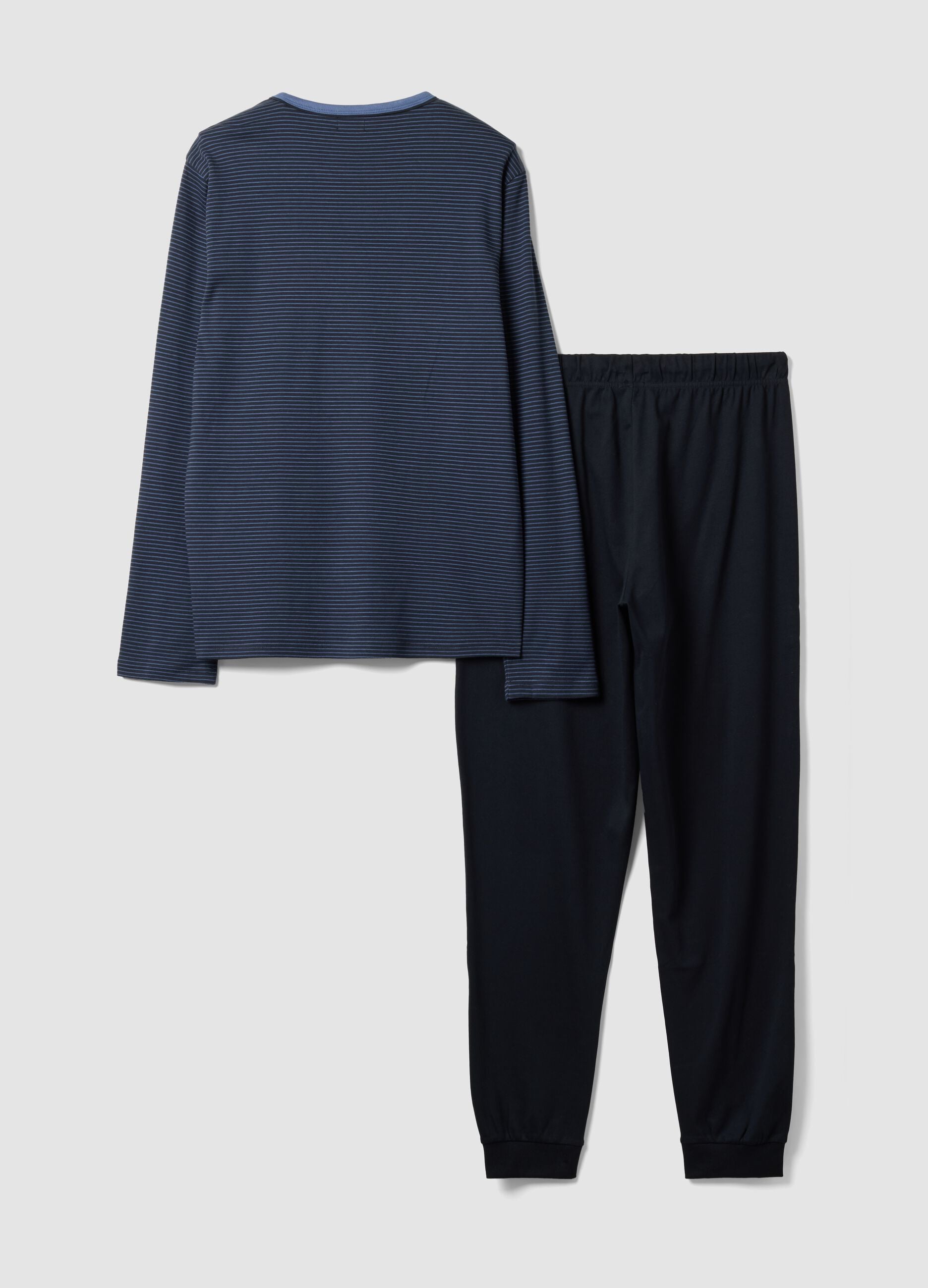 Navy blue pure organic cotton crew-neck pyjamas