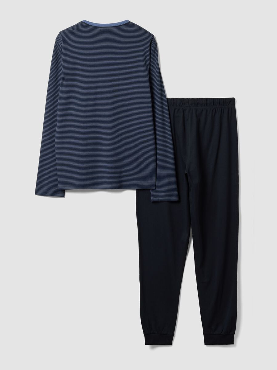 Navy blue pure organic cotton crew-neck pyjamas_2