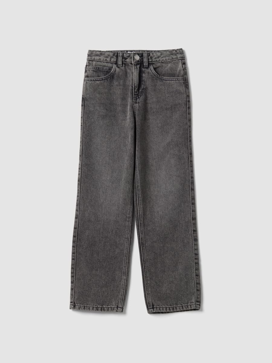 Jeans grigi straight in denim di misto cotone, lyocell e viscosa per ragazza_0