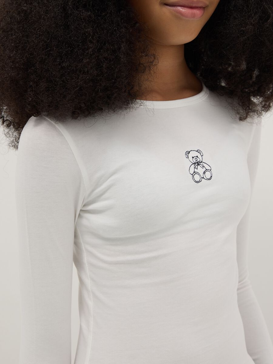 Girls' Long Sleeve White Cotton Blend Slim Fit T-Shirt_2