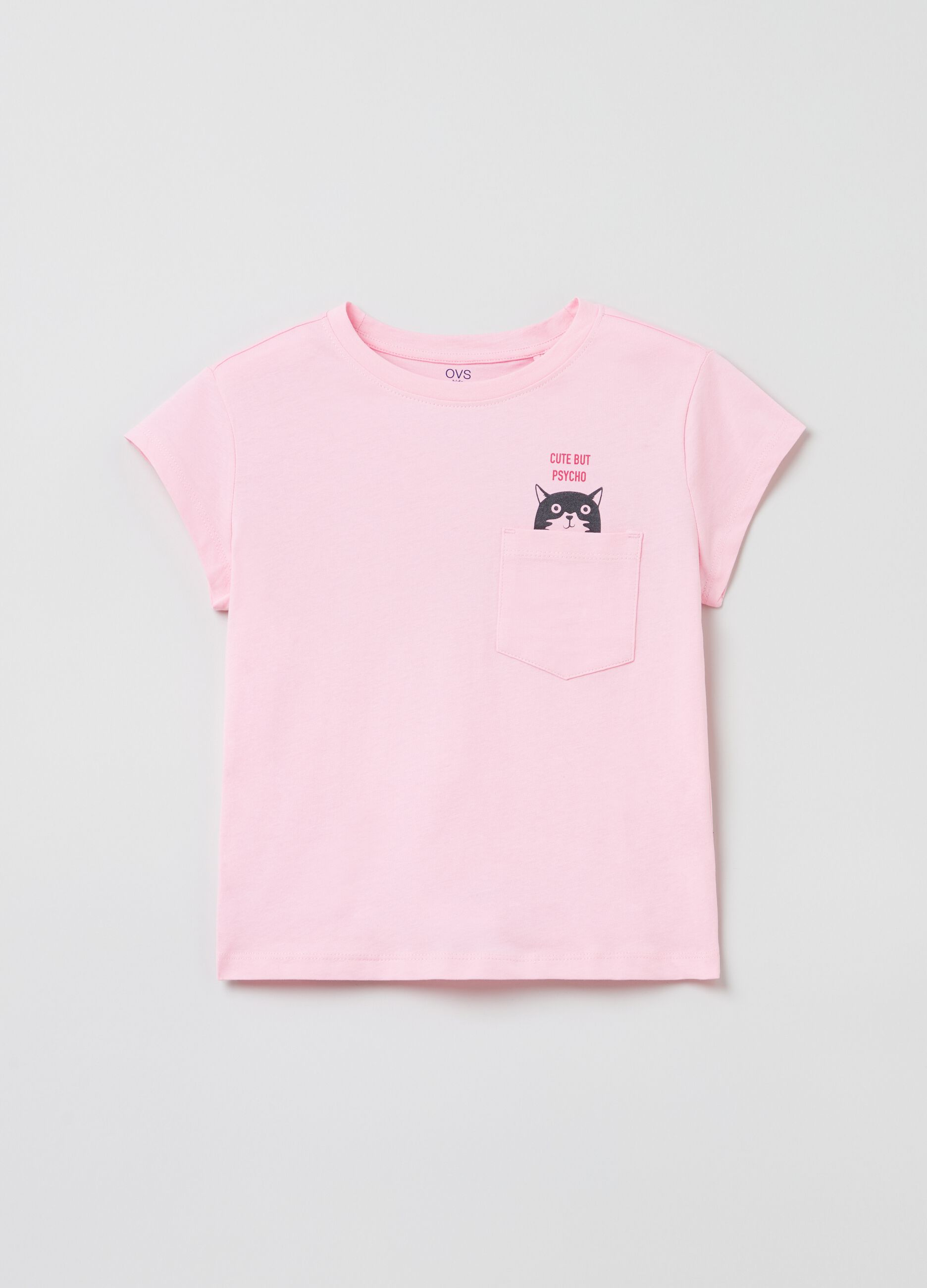 T-shirt with pocket with cat print