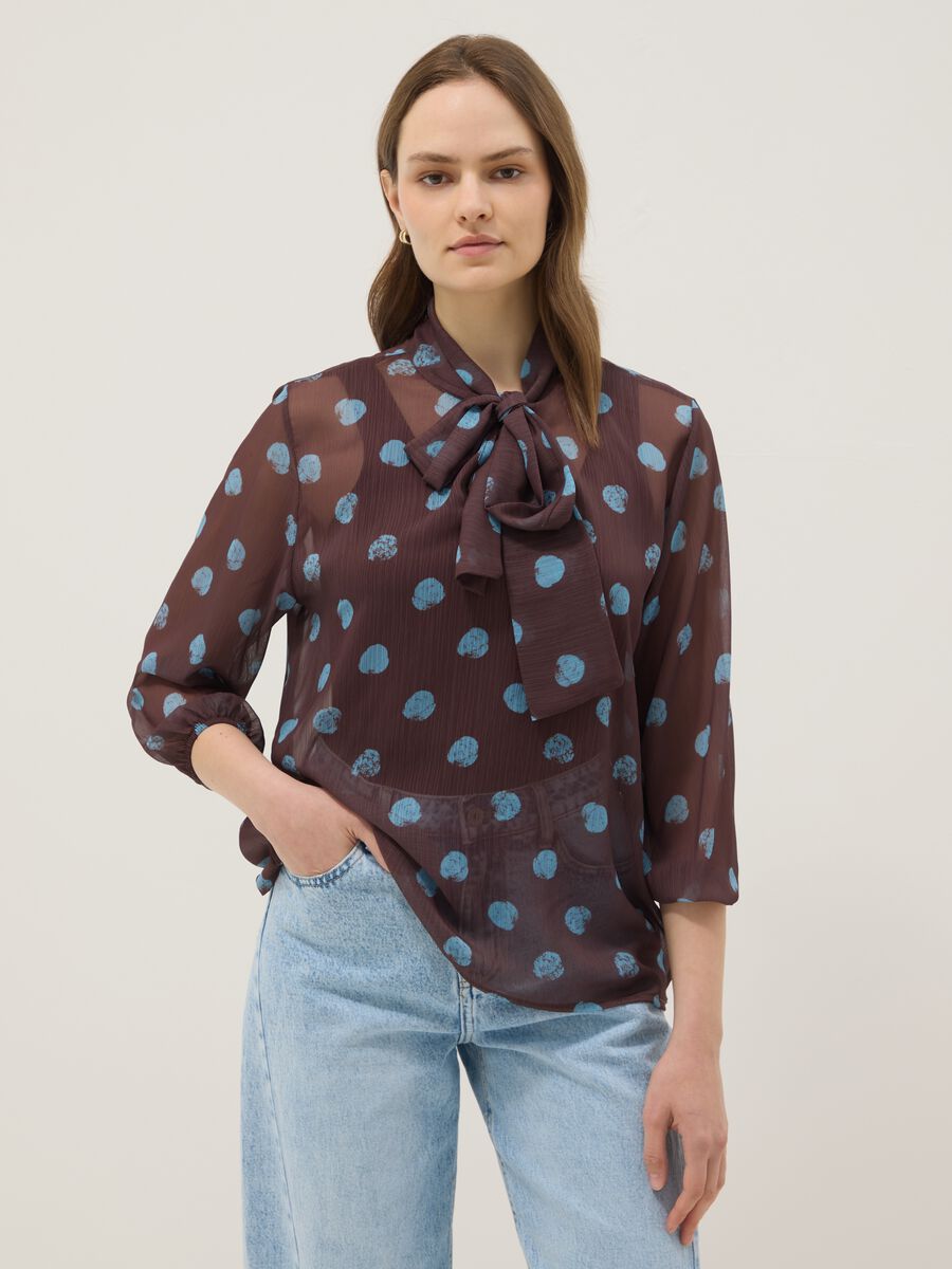 Blusa con maniche lunghe multicolor a pois regular fit_0