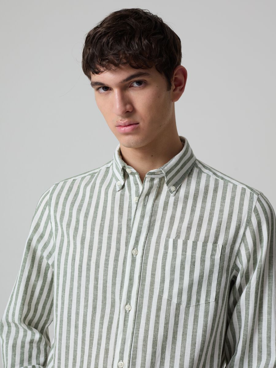 Regular-fit striped shirt in linen and cotton_0