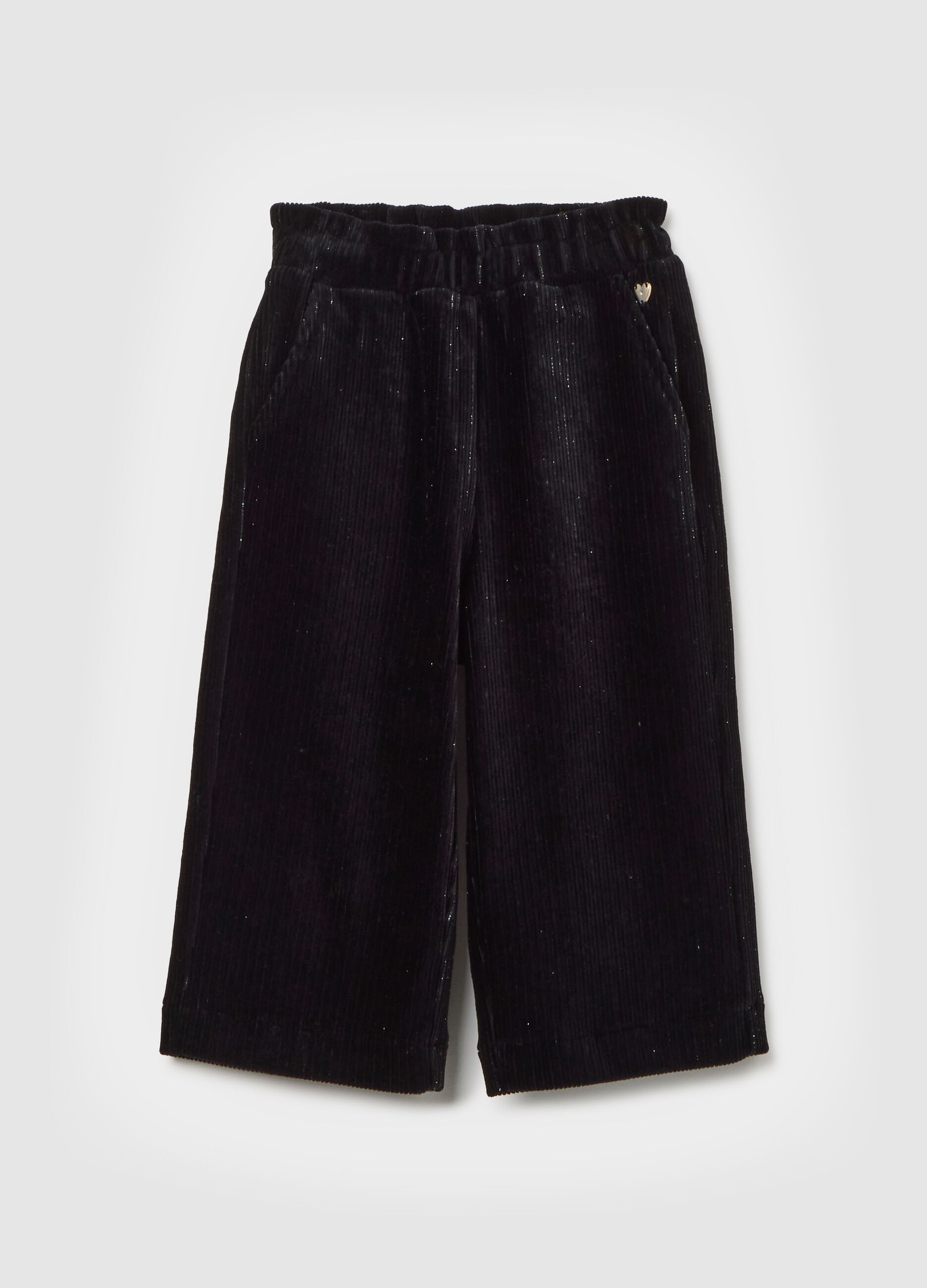 Girls' Wide Black Cotton Blend Trousers