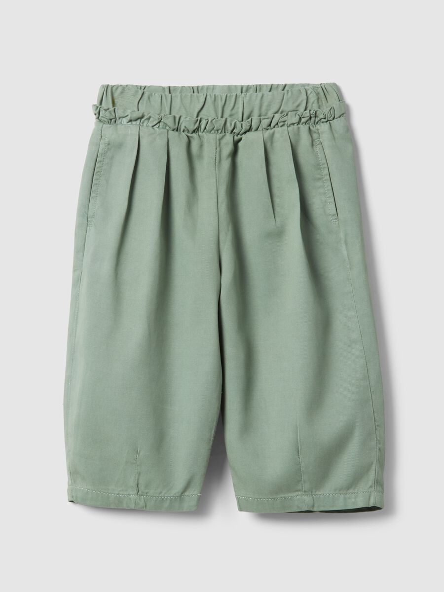 Green girl's baggy trousers in lyocell and cotton_0