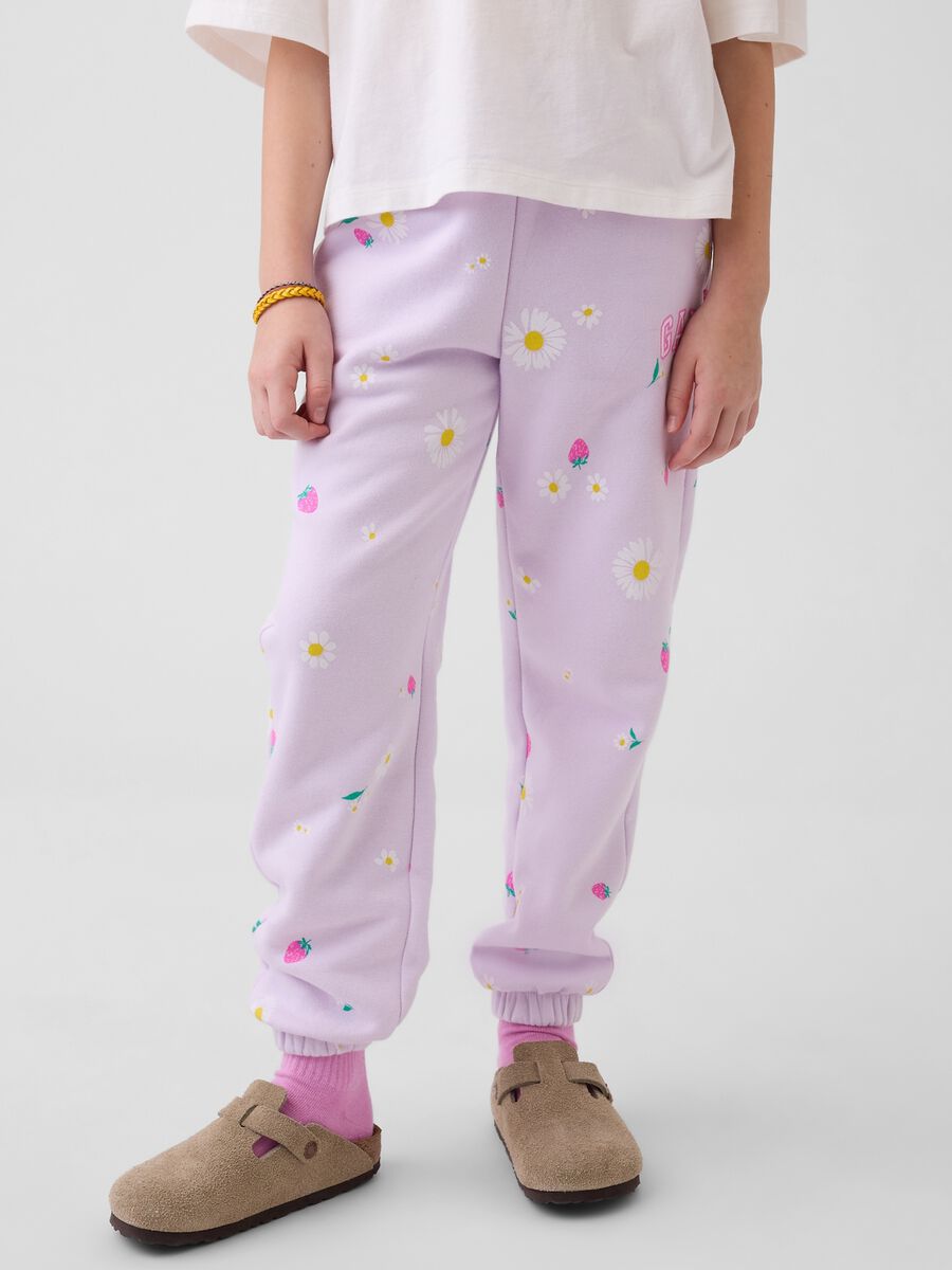 Cotton-blend joggers with printed design_1
