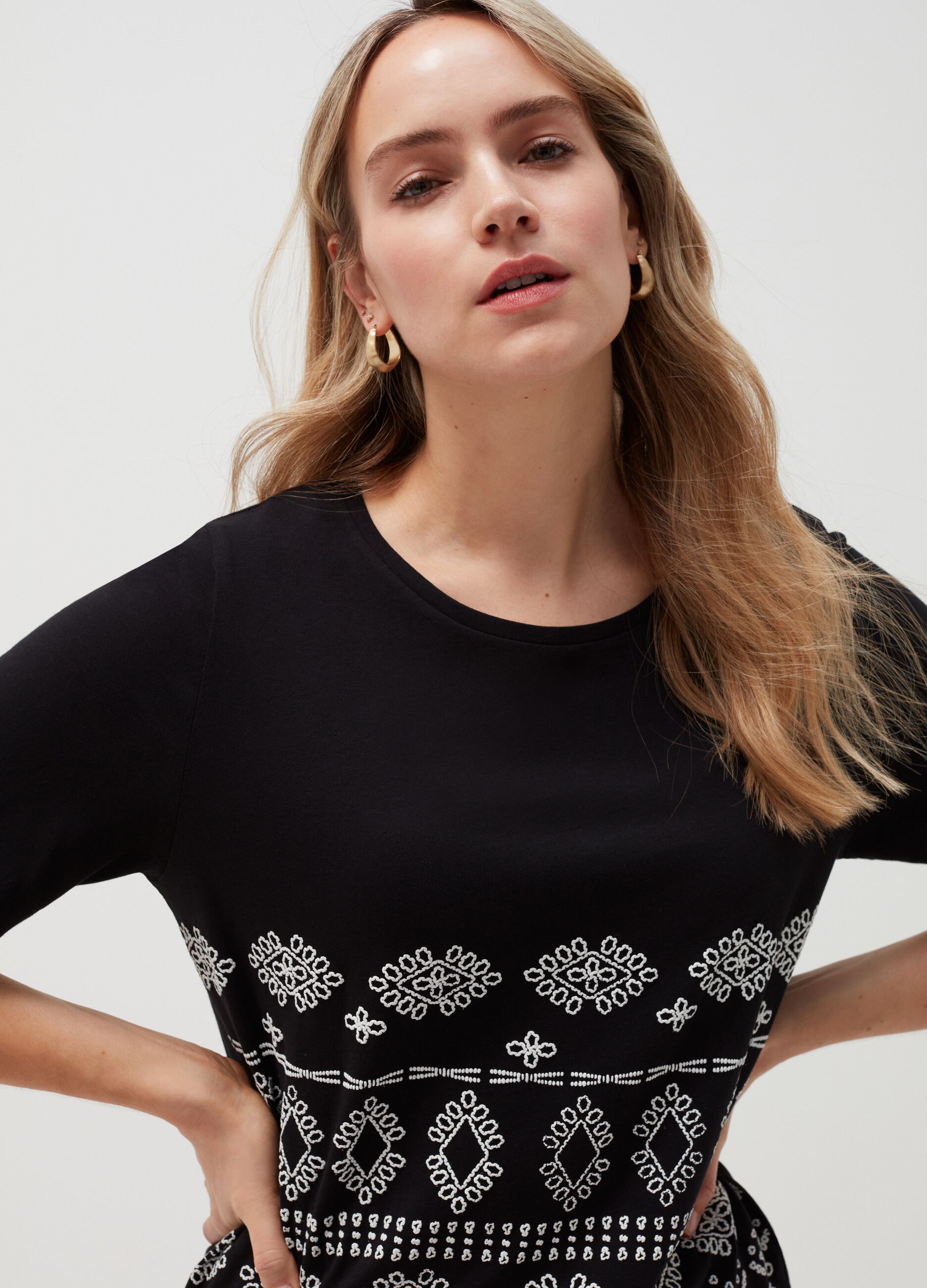MYA Curvy cotton T-shirt with embroidery