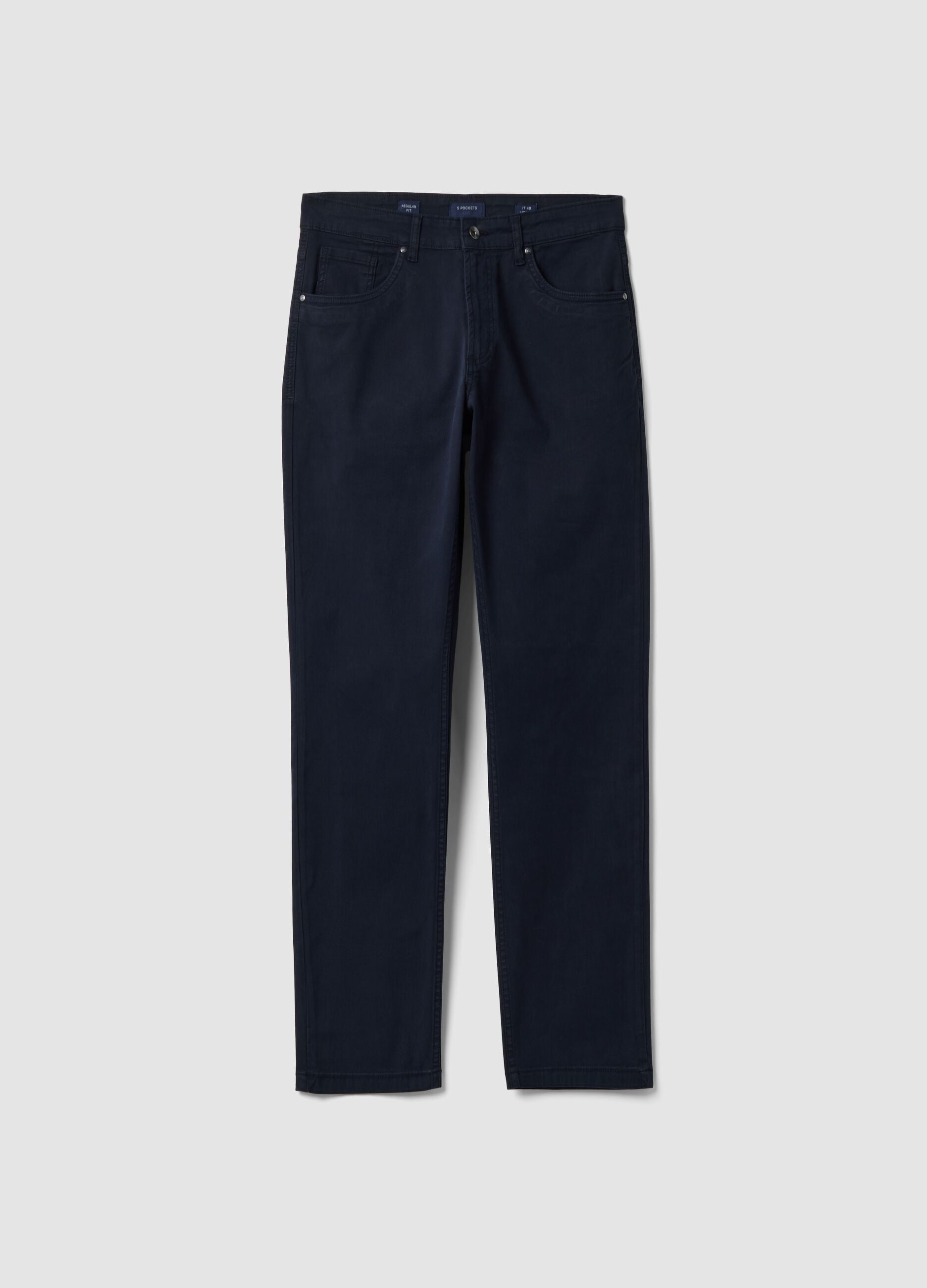 Blue regular-fit stretch cotton twill trousers