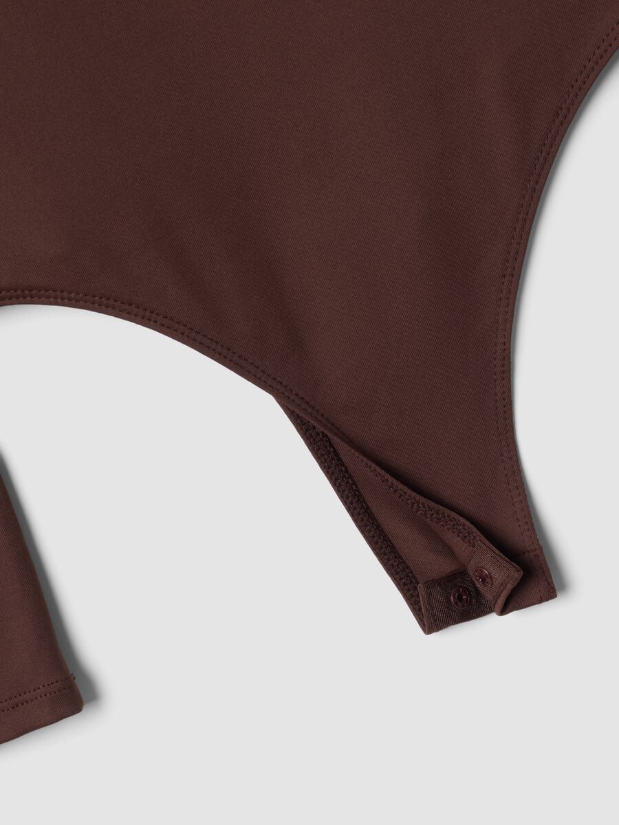 Brown stretch fabric fitted crew-neck bodysuit_1