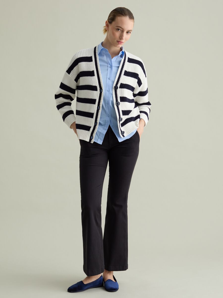 Striped knit cardigan with V neck_1