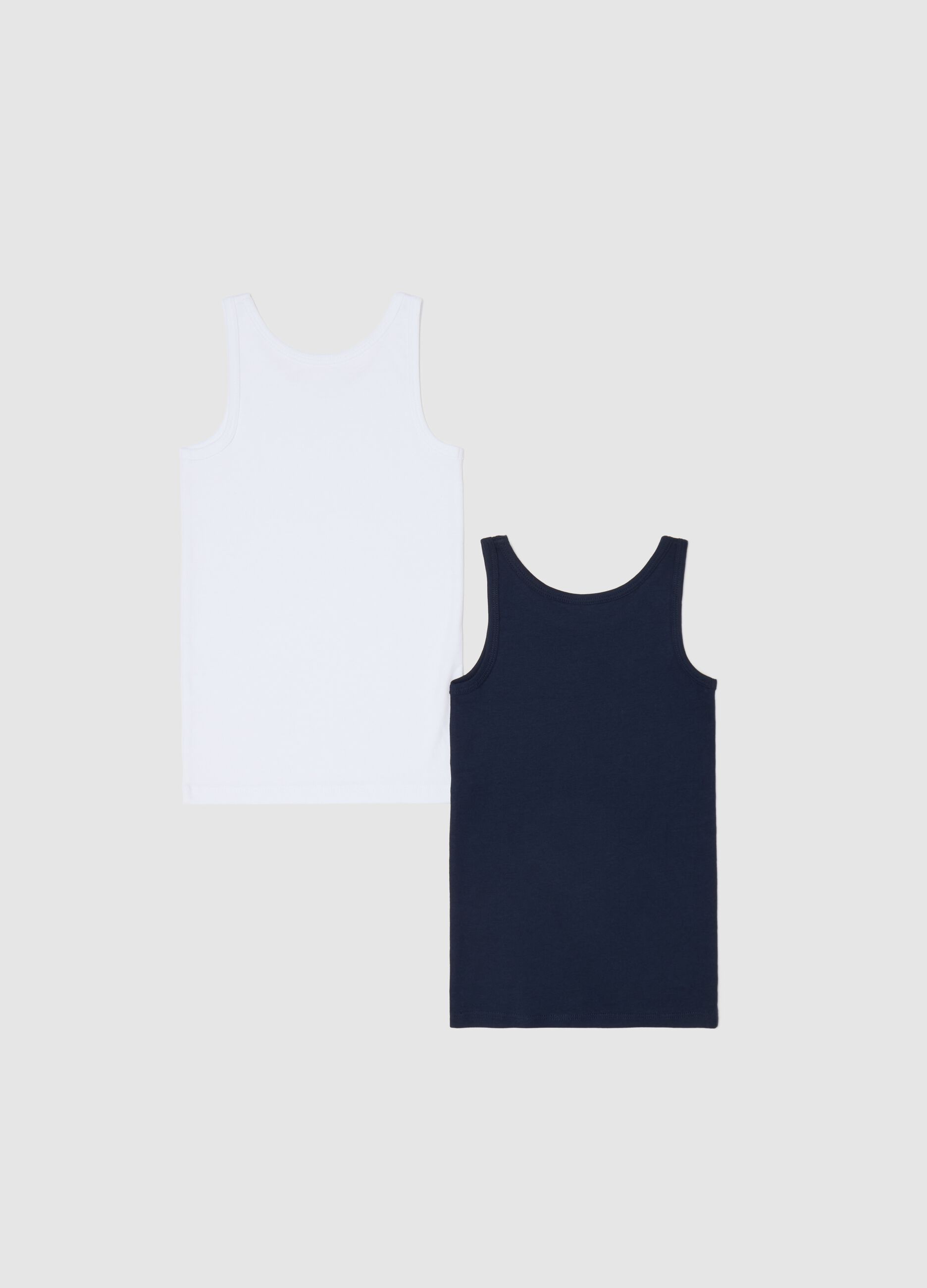 Two-pack blue and white racerback vests in cotton