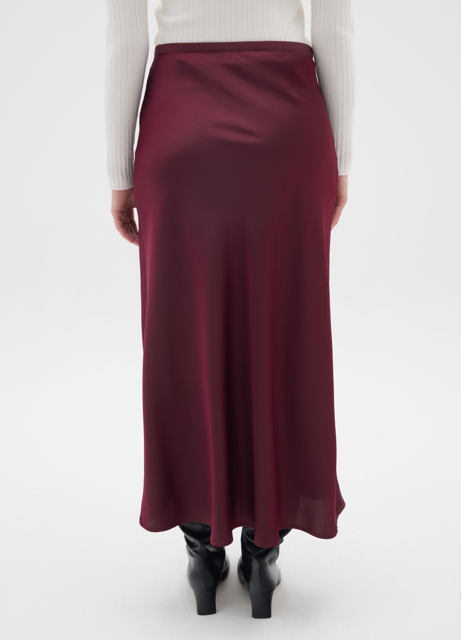 Gonna lunga in satin rossa regular fit