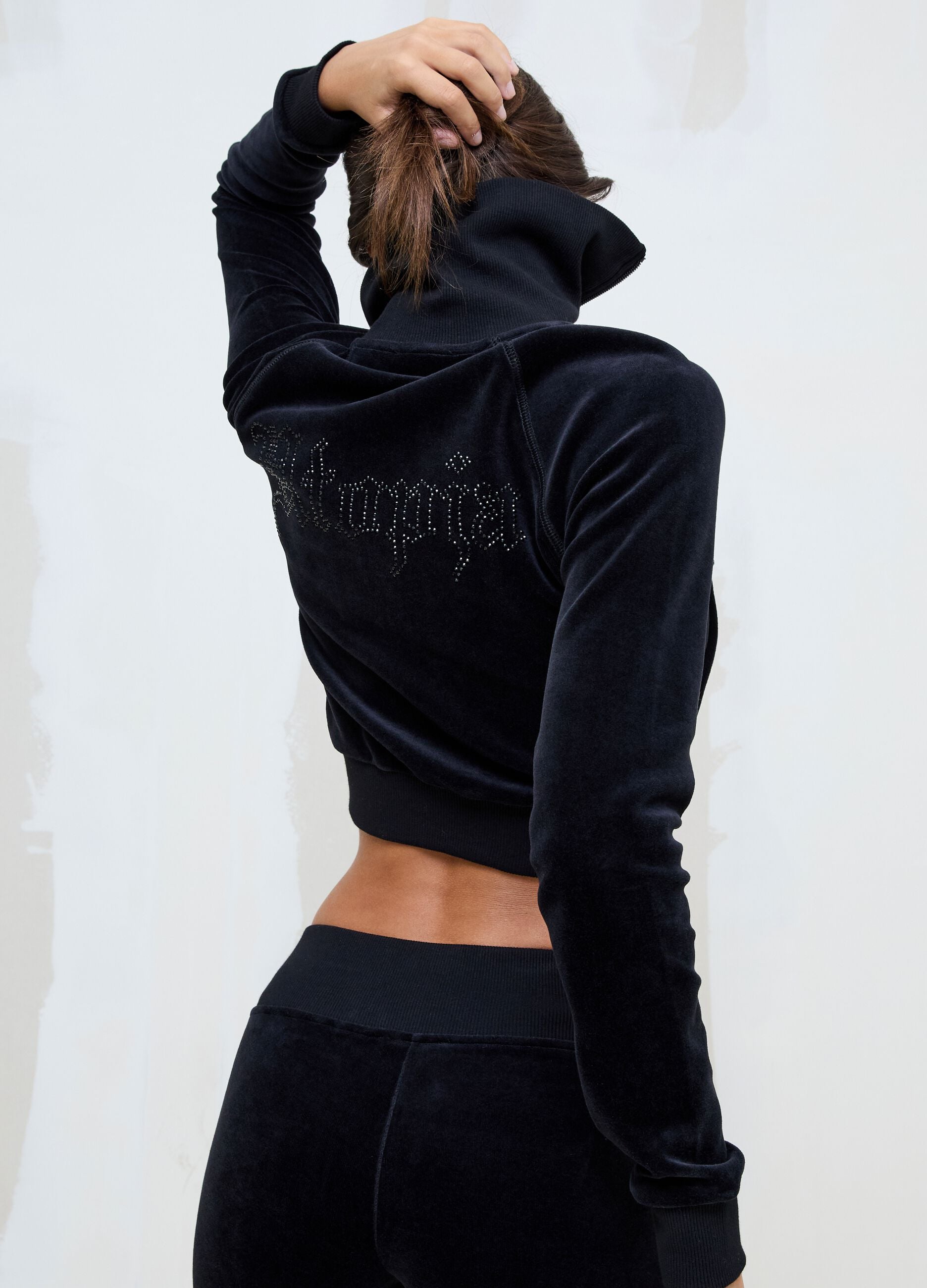 Black Velour Jacket with Rhinestone Logo