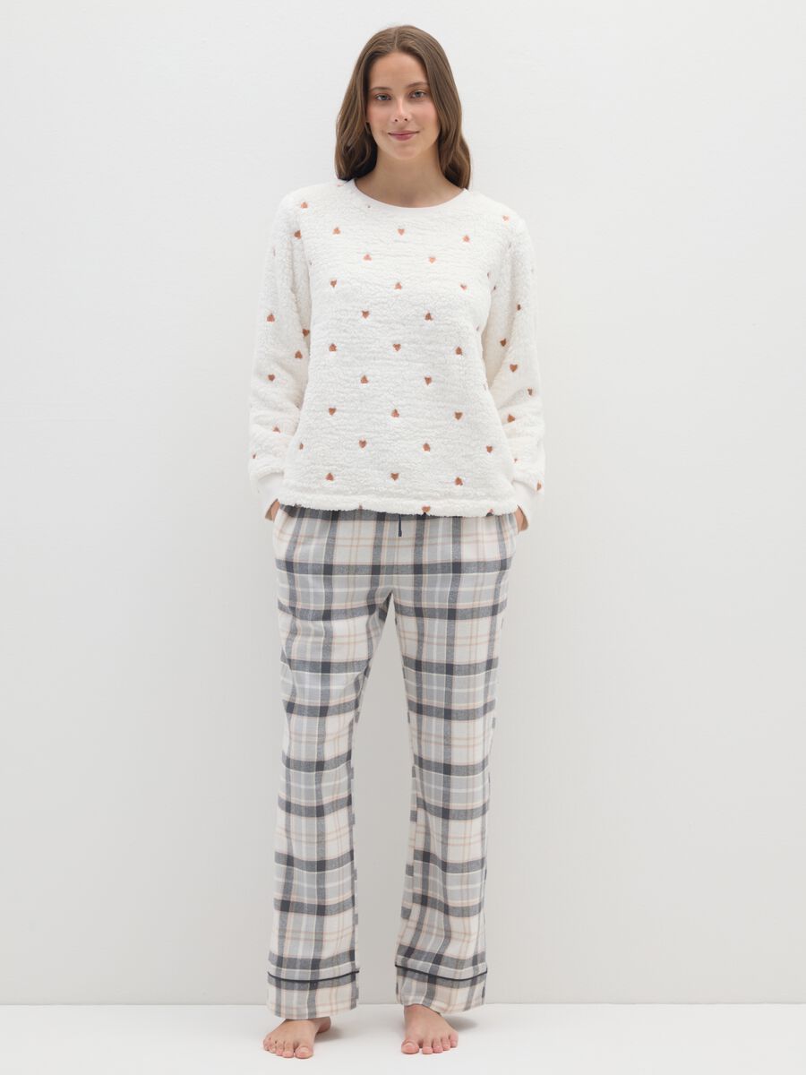 White regular fit pyjama top with print_0