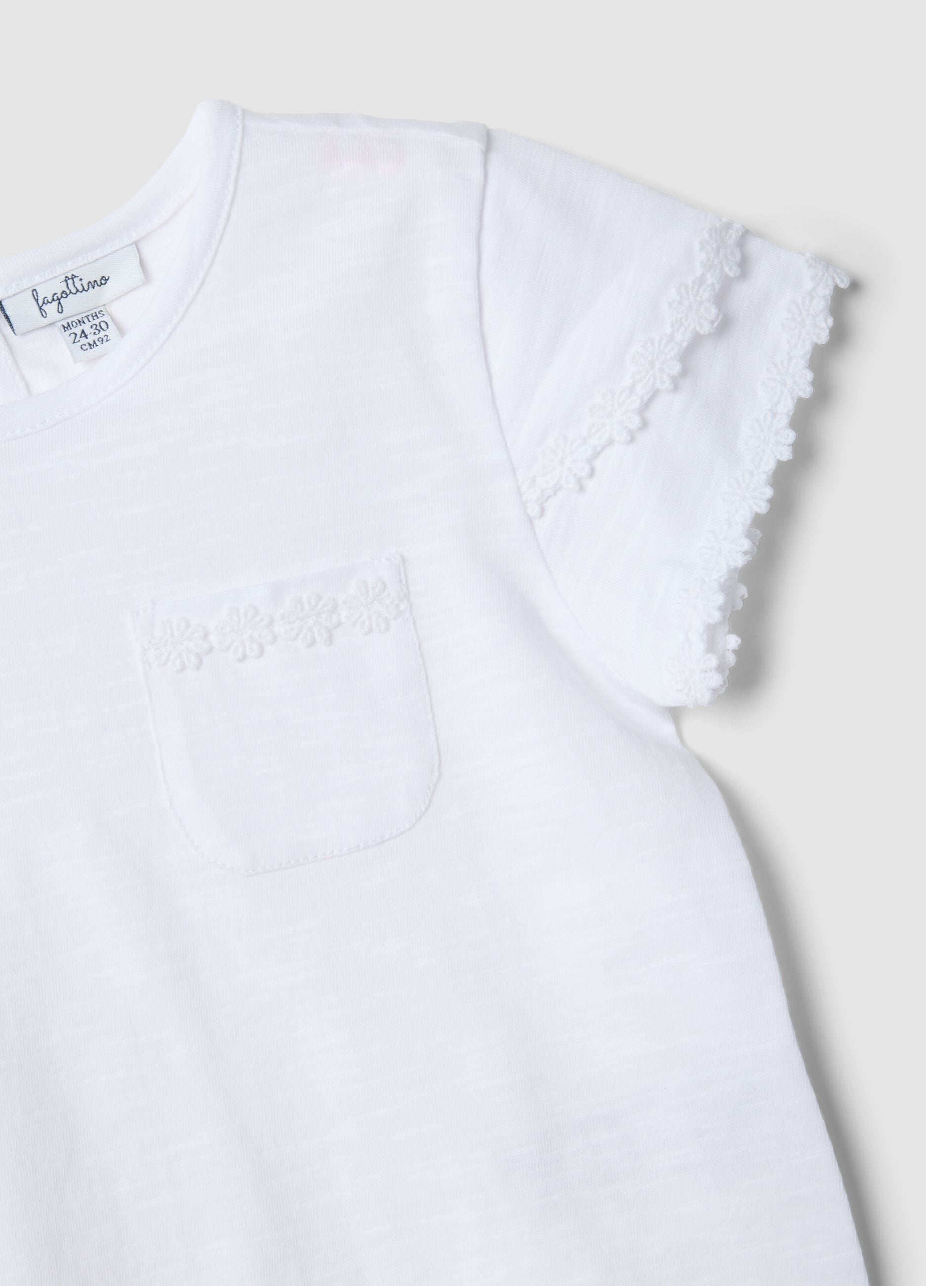 White pure cotton T-shirt with chest pocket