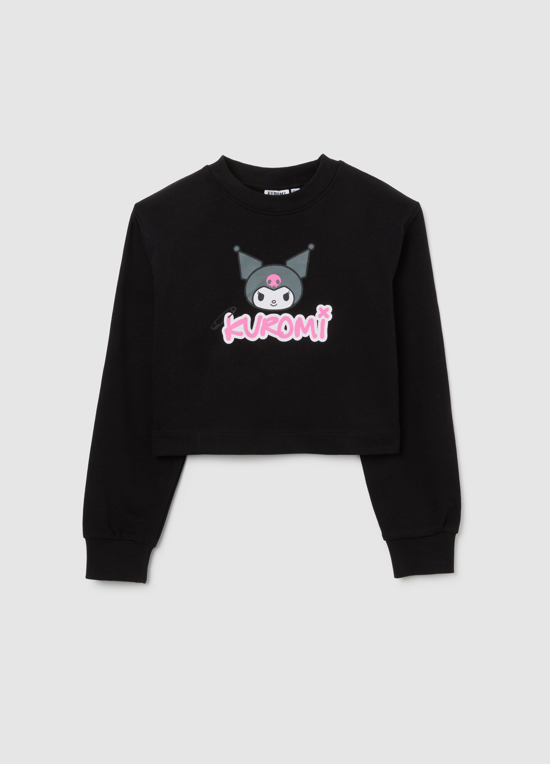 Girls' Black Pure Cotton Sweatshirt Regular Fit Crew Neck