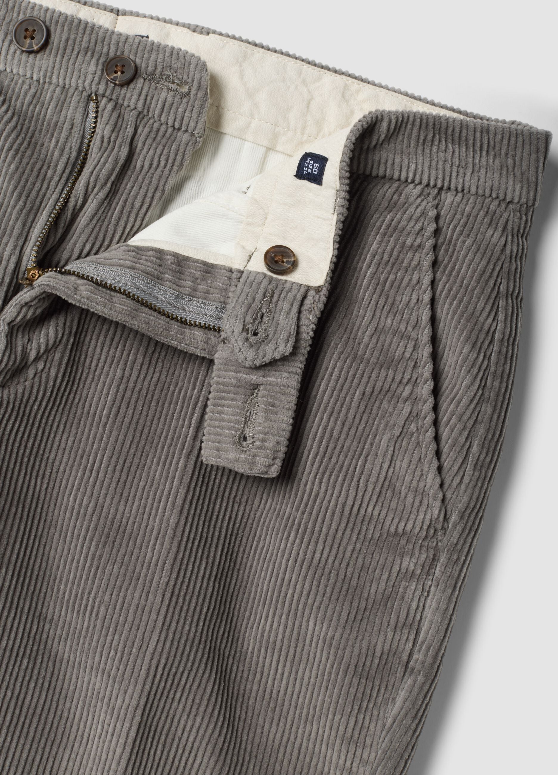 Pantaloni grigi in cotone elasticizzato a coste