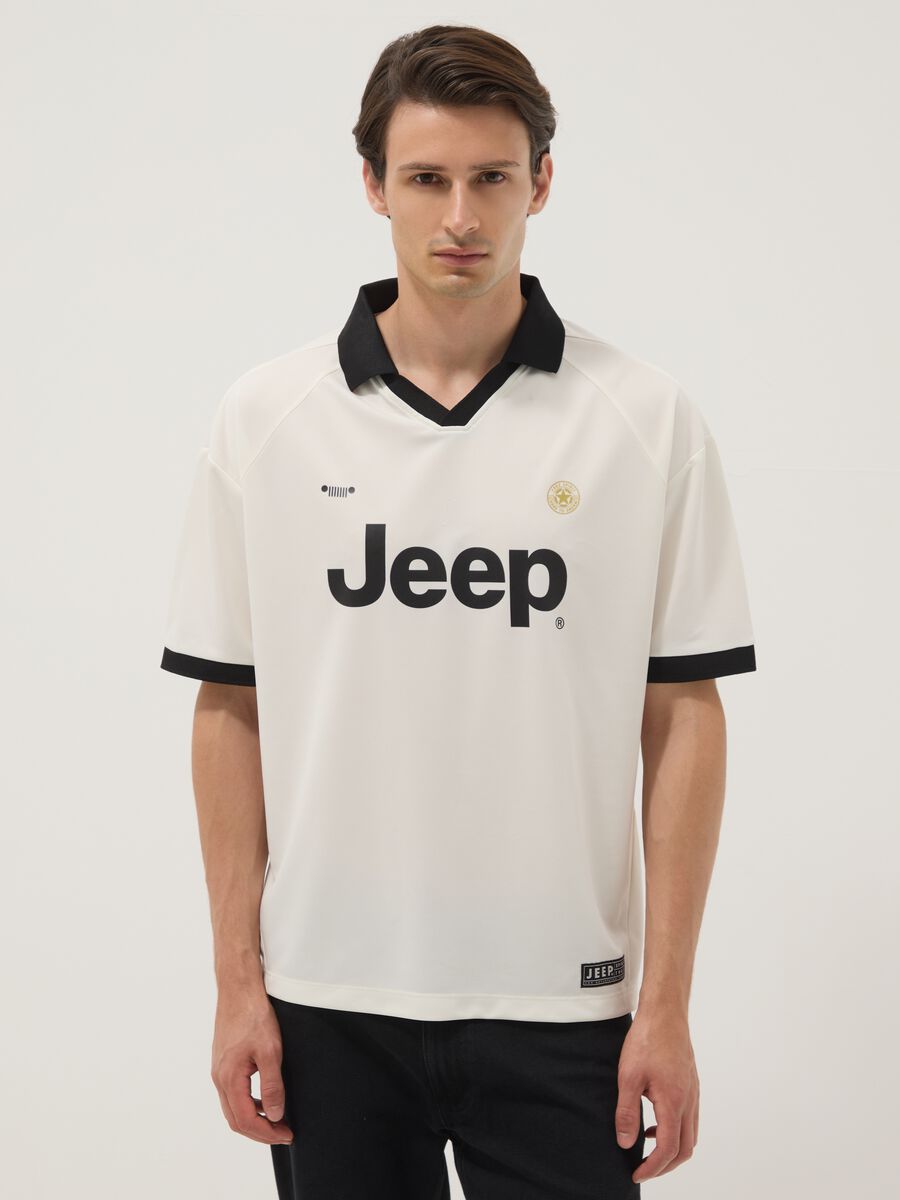 T-shirt bianca regular fit con colletto a contrasto e scritta Jeep regular fit_1