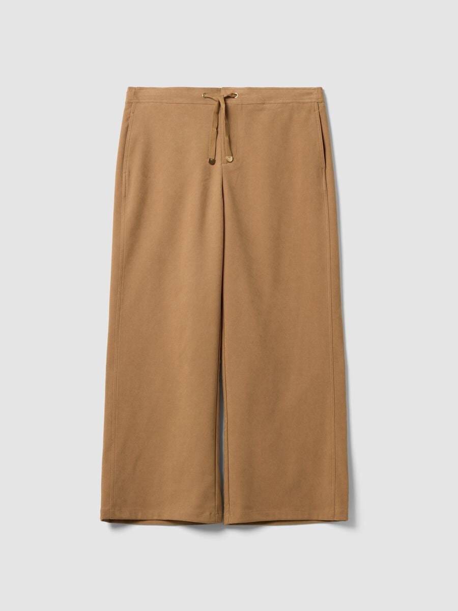 Jogger marroni wide leg in tessuto elasticizzato_0