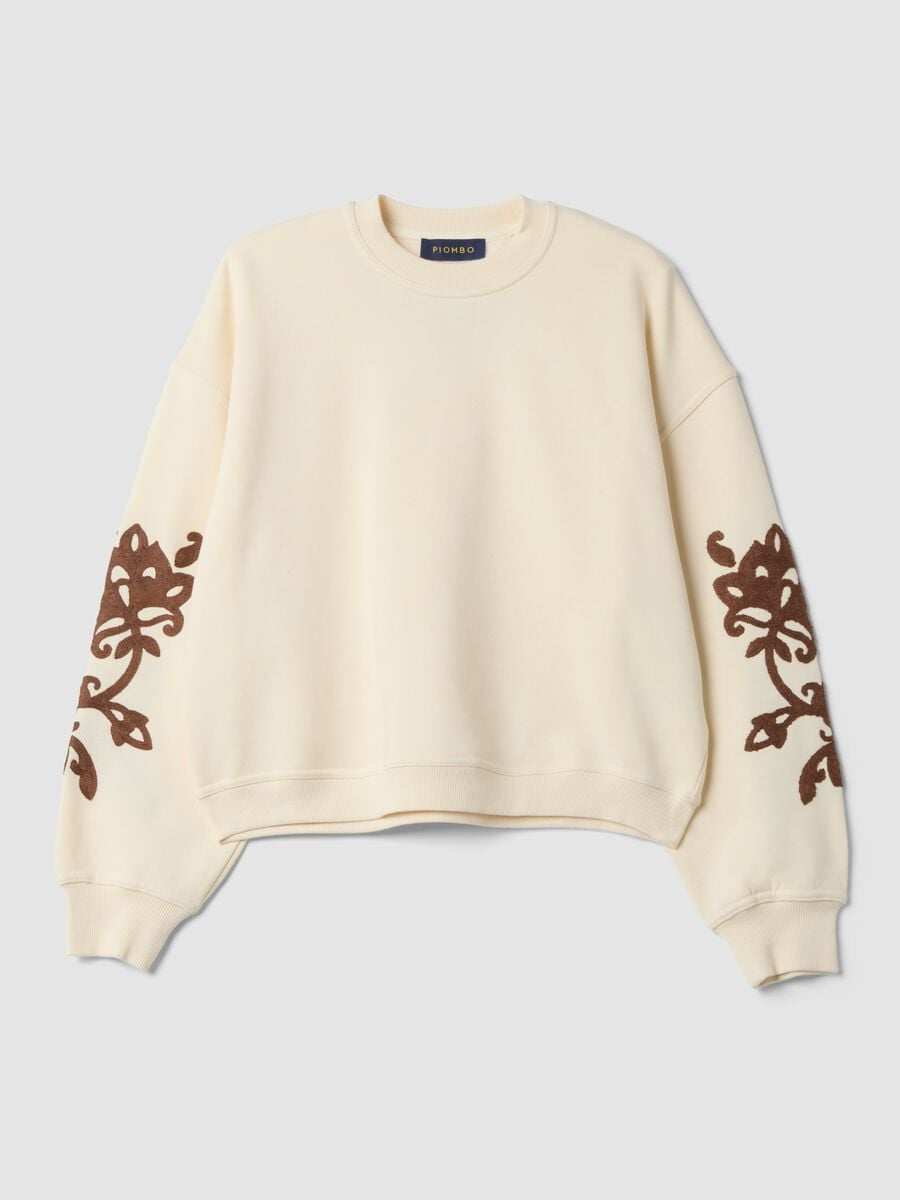 Felpa bianca in misto cotone con ricami regular fit_0