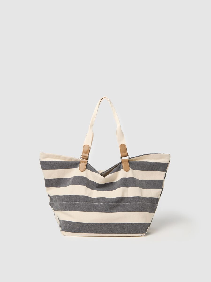 White and black striped cotton Ovs bag_0