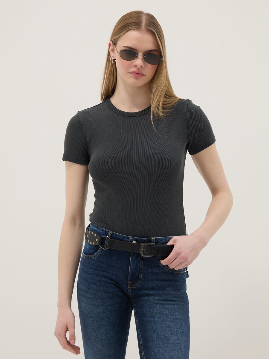 Grey slim fit stretch cotton top_2