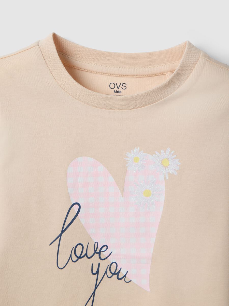 T-shirt in puro cotone beige regular fit con stampa per bambina_3