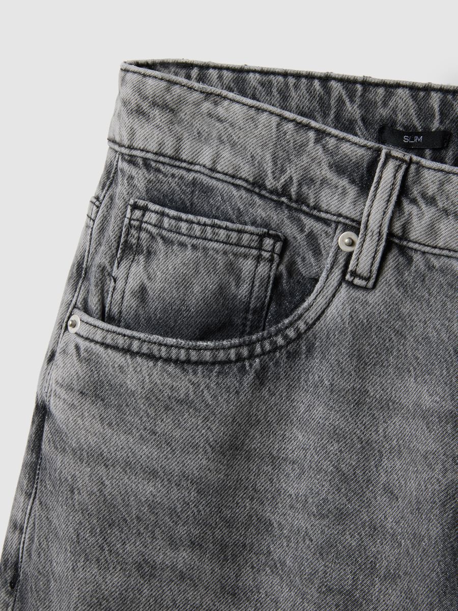 Grey Slim Fit Distressed Pure Cotton Jeans_5