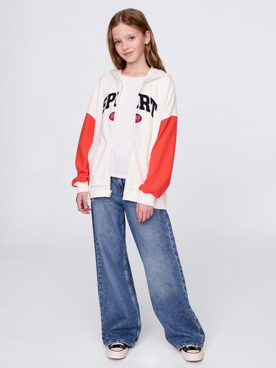 White and red full-zip sweatshirt with hood and logo embroidery_1