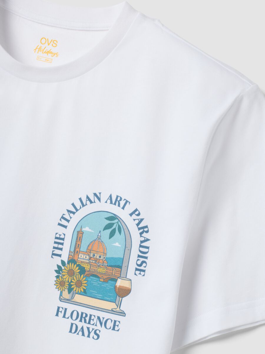White pure cotton T-shirt with graphic print, regular fit_5