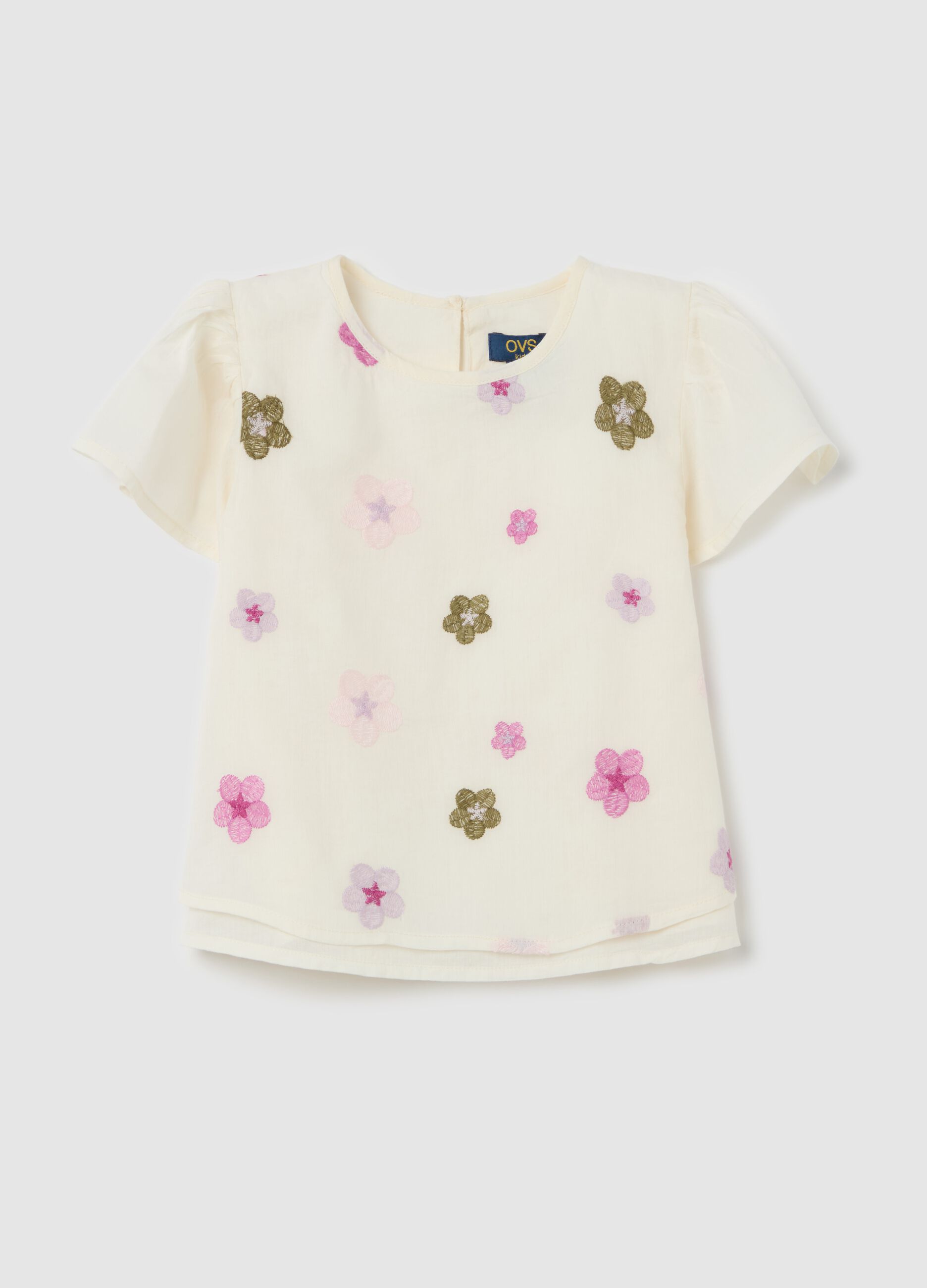 Cotton blouse with small flowers embroidery