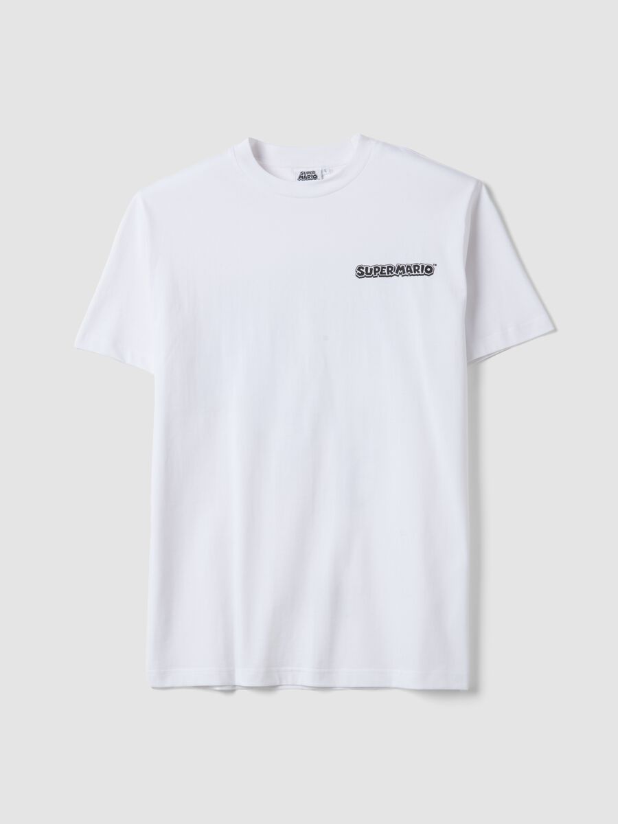 White regular fit pure cotton T-shirt with Super Mario print_4