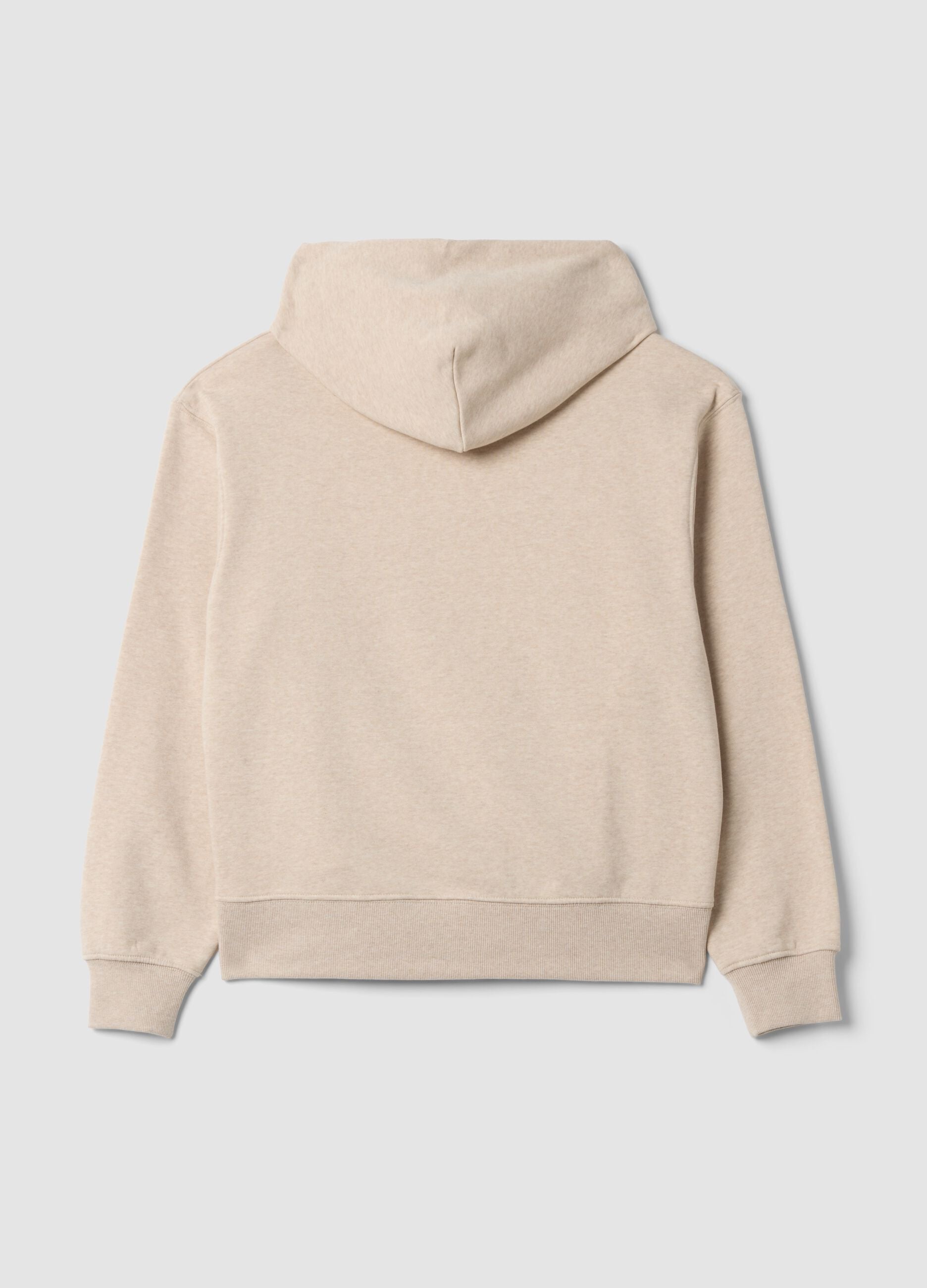 Beige cotton-blend fleece hoodie, regular fit