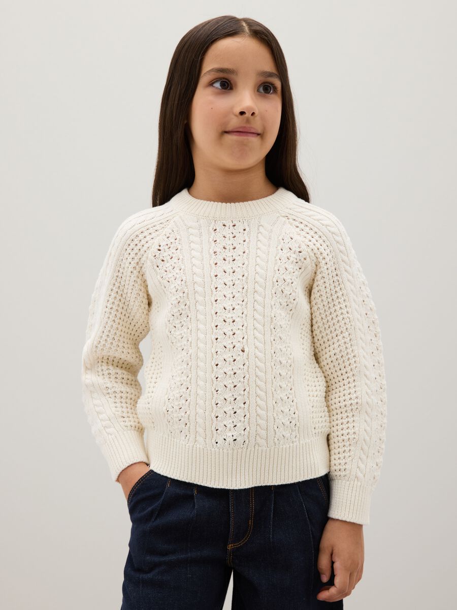 Maglione da ragazza in misto cotone beige regular fit_0