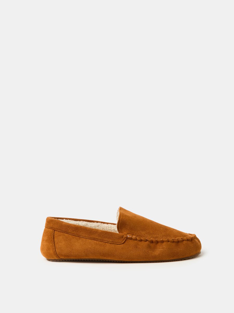 Suede slippers with borg fleece lining_1