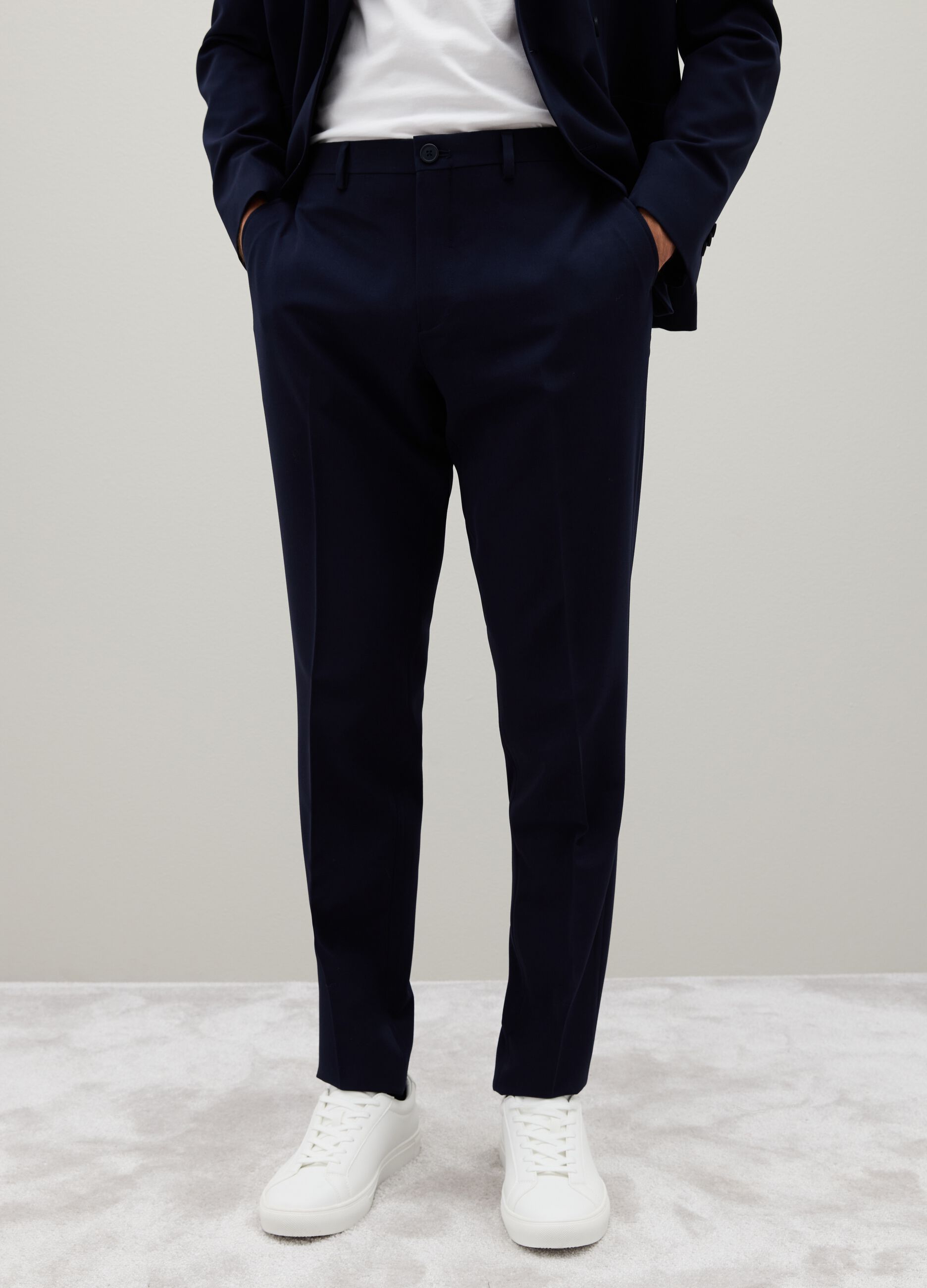 Blue Stretch Fabric Slim Fit Trousers