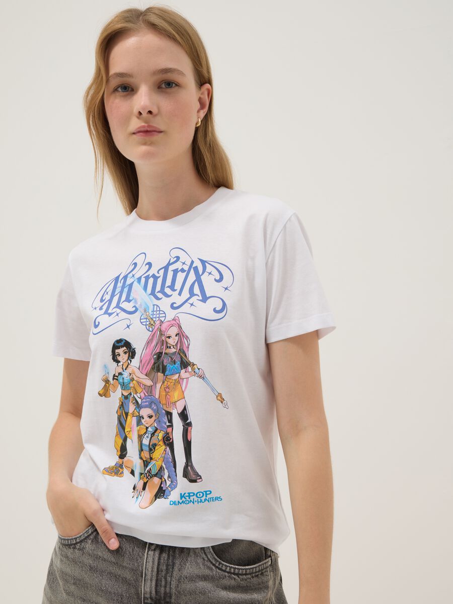 T-shirt in puro cotone bianca regular fit con stampa K-Pop Demon Hunters_2