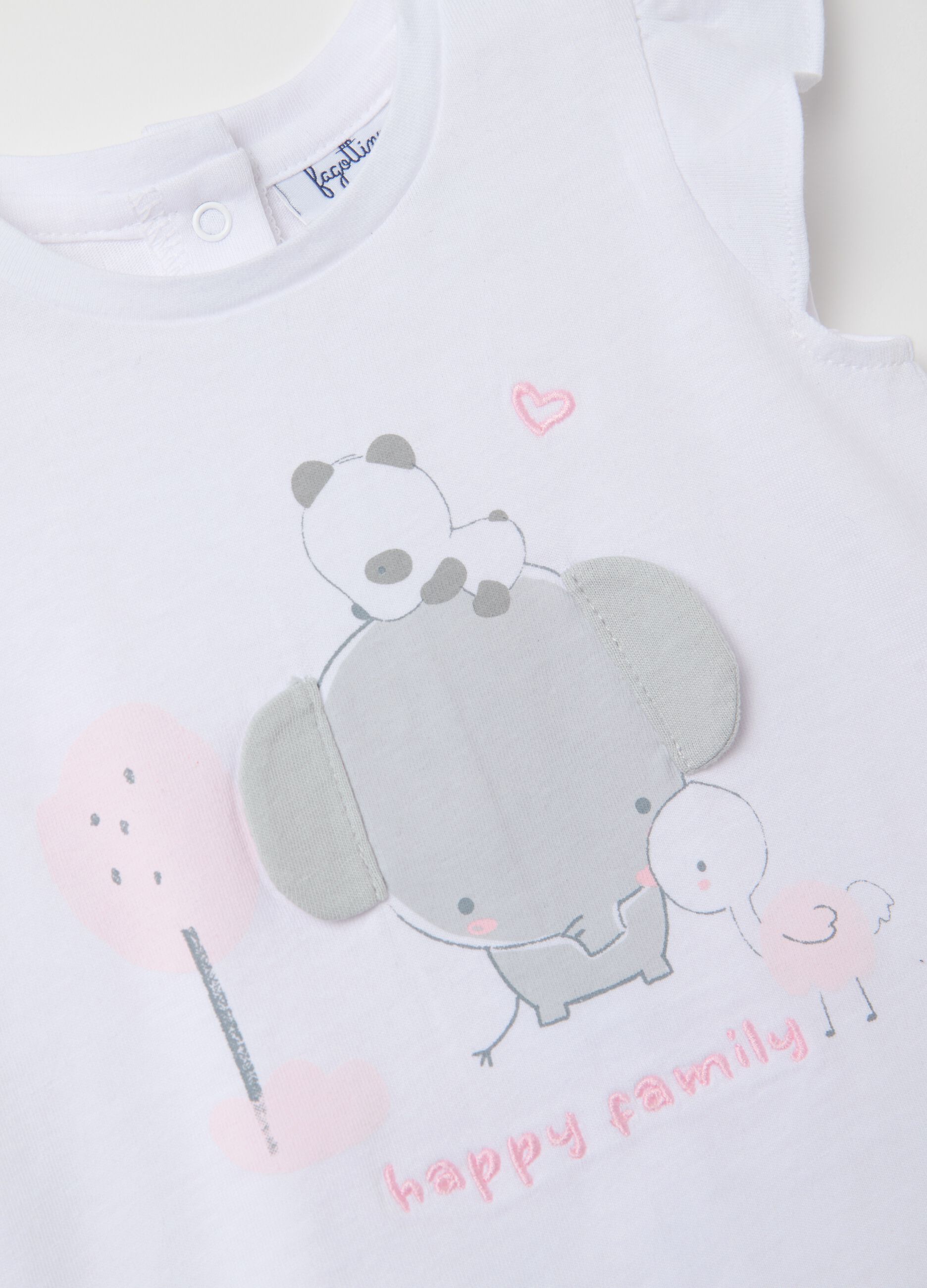 Cotton set with T-shirt with "Happy Family" embroidery and shorts