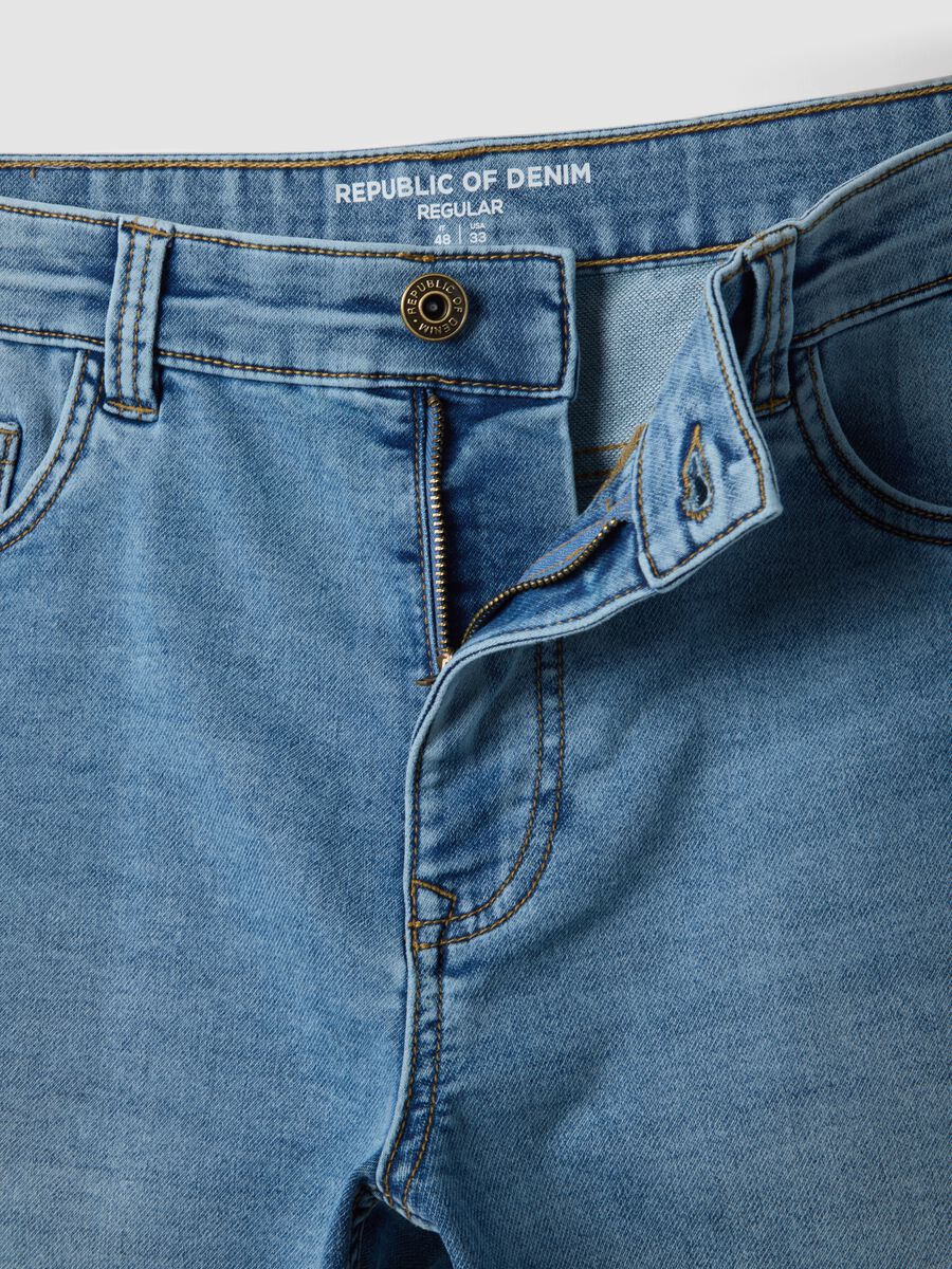 Blue stretch cotton-blend denim shorts, regular fit_1