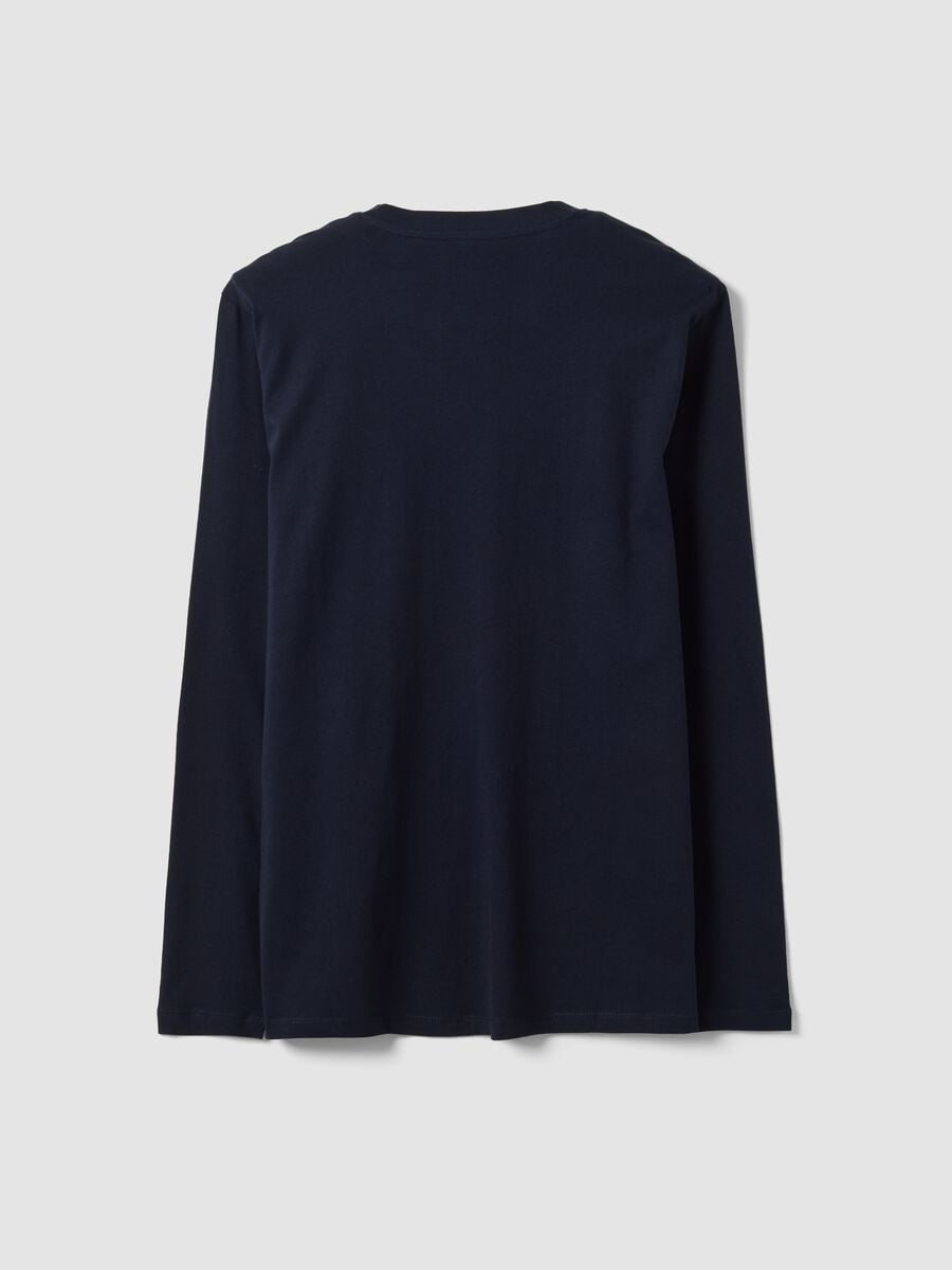 T-shirt blu a maniche lunghe in puro cotone organico con girocollo_1