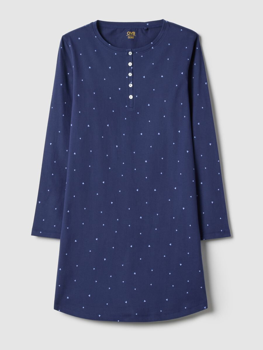 Blue pure cotton nightdress with hearts and serafina collar_4