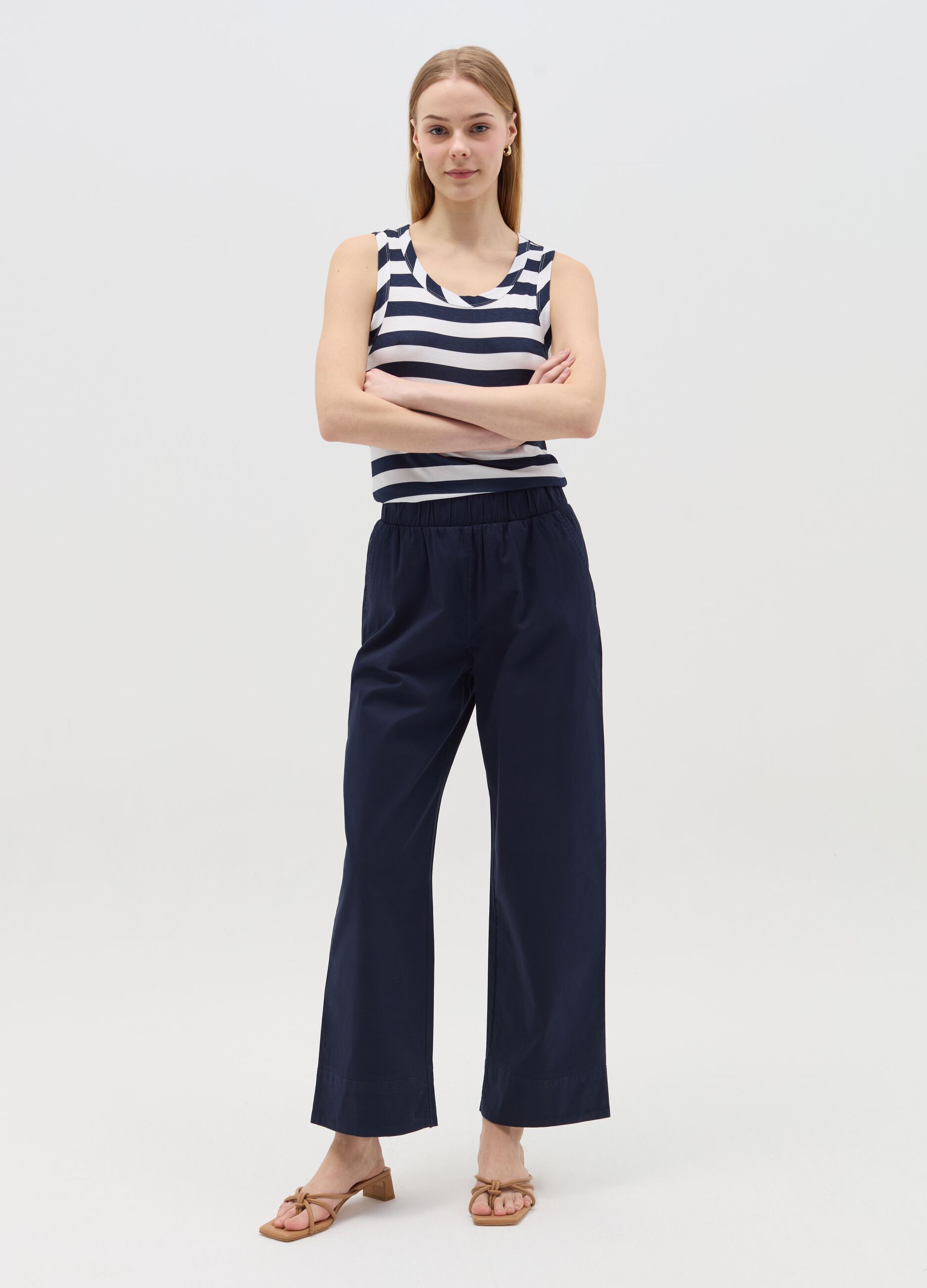 Blue and white striped tank top in stretch viscose